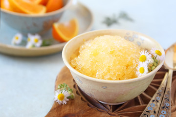 Orange granita, frozen summer dessert