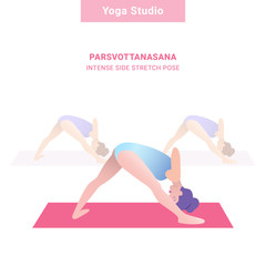 Parsvottanasana, intense side stretch pose. Yoga studio. Vector yoga