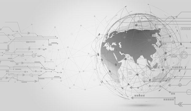 Concept Digital Network Connections, Technology Background with Earth