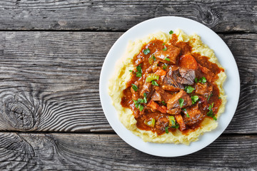 mashed potato topped with irish beer stew