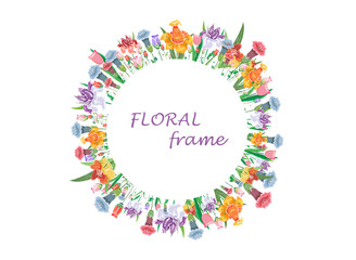 Watercolor floral wreath. Spring round frame, template for your design