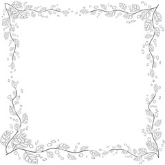 Floral frame. coloring book for adult and older children or like greeting card for birthday, Valentines day or wedding invitation
