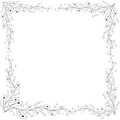 Floral frame. coloring book for adult and older children or like greeting card for birthday, Valentines day or wedding invitation