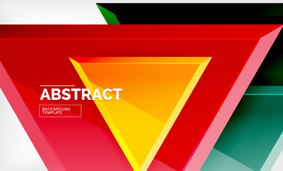 Triangles repetiton geometric abstract background, multicolored glossy triangular shapes, hi-tech poster cover design or web presentation template with copy space