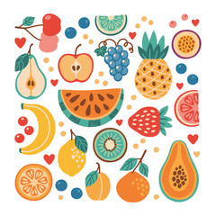 Fresh fruits hand drawn flat collection