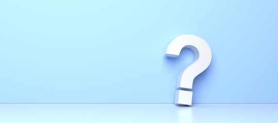 White question mark on blue background with empty copy space on left side. 3D Rendering