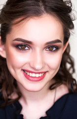 Make up beauty. Close up beautiful brunette fashion girl