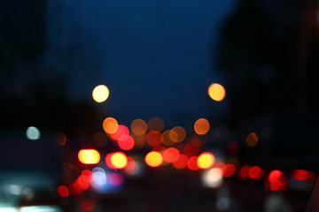 traffic jam on night street, image blur urban road background