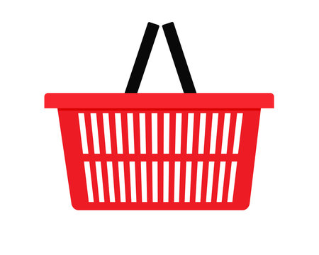 Red shopping basket side view icon. Clipart image isolated on white background