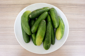 Fresh organic cucumbers on plate