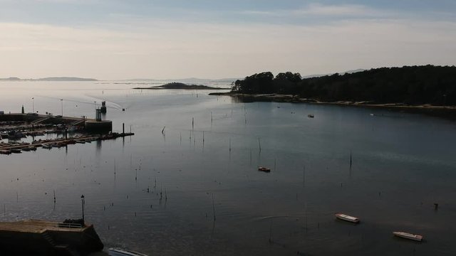 Aerial views of Carril dock. Carril is a small coastal village of the northwest of Spain.