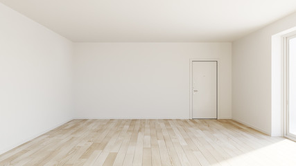 Rendering interno parete bianca parquet rovere porta ingresso