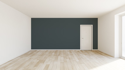 Rendering interno parete carta zucchero parquet rovere porta ingresso