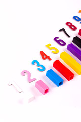 Counting sticks. Montessori material for the study of mathematics children at school, preschool,kindergarten. Educational concept. Flat lay. Kyuizenera sticks.