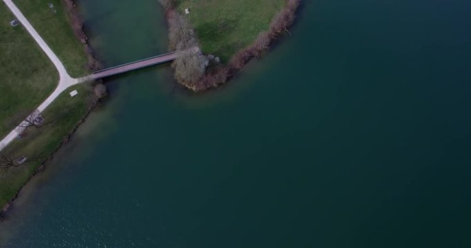 Flight ofer island in Kratzm&uuml;hlsee, also known as Pfraundorfer See in Eichst&auml;tt County in early spring, Bavaria, Germany.