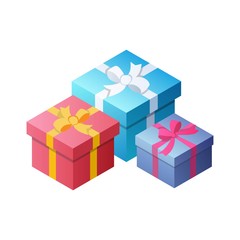 Three Colorful Gifts with Bows of Ribbons