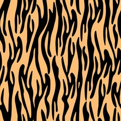 Tiger skin striped seamless pattern. Elegant orange background. Exotic wild animal skin. Fashionable, stylish, rich Animal abstract texture. Safari style. Vector illustration. EPS 10.