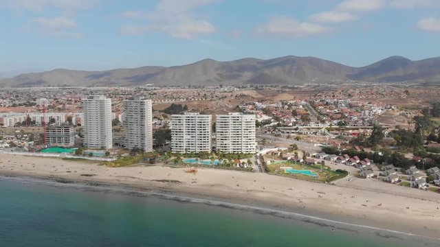 Dolly Forward Drone shot of the beach in Coquimbo, Chile
