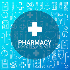 Pharmacy and Medical banner with doodle background. Pills, Vitamin tablets, medical drug. Vector Illustration.
