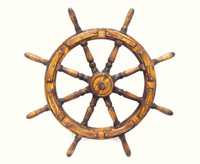 Steering hand wheel ship on white background