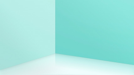 Empty corner with blue walls and floor. Empty room studio gradient used for background and display your product. 3d illustration