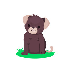 Obraz na płótnie Canvas Cute sitting puppy. Pretty brown dog. Vector cartoon illustration for kids.