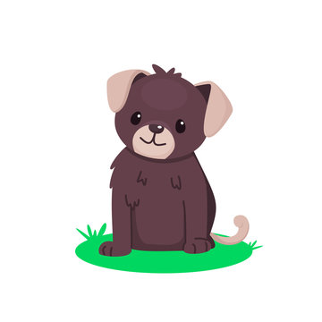 Cute sitting puppy. Pretty brown dog. Vector cartoon illustration for kids.
