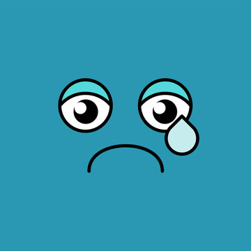 Sad, teary emoji vector illustration