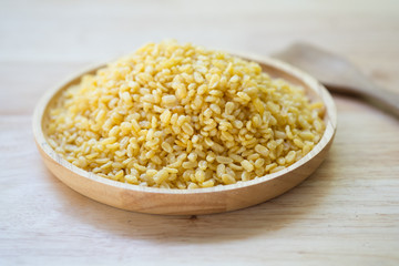 A pile mung dal or moong dal. Mung dahl dried food ingredient.