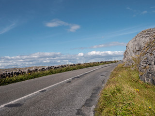 Country road in the sky. Burren national park, county Clare, Ireland, West coast.