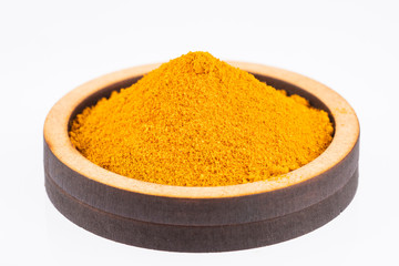 Organic turmeric powder - Curcuma longa. White background