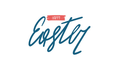 Happy Easter handwriting lettering. Style calligraphy for Easter Sunday and Monday. Design for holiday greeting card, invitation, poster, banner or background. Vector illustration