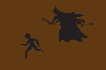 The black image of the witch is following the runners.