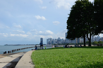 peaceful chicago city and lake michigan