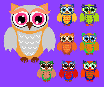 Cute cartoon owls set for baby showers, birthdays and invitation designs