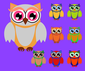 Fototapeta premium Cute cartoon owls set for baby showers, birthdays and invitation designs