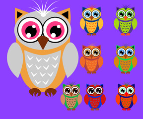 Fototapeta premium Cute cartoon owls set for baby showers, birthdays and invitation designs