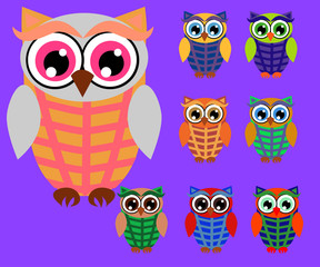 Cute cartoon owls set for baby showers, birthdays and invitation designs