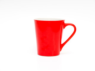 Red cup of coffee (empty) isolated on white background