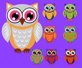 Cute cartoon owls set for baby showers, birthdays and invitation designs