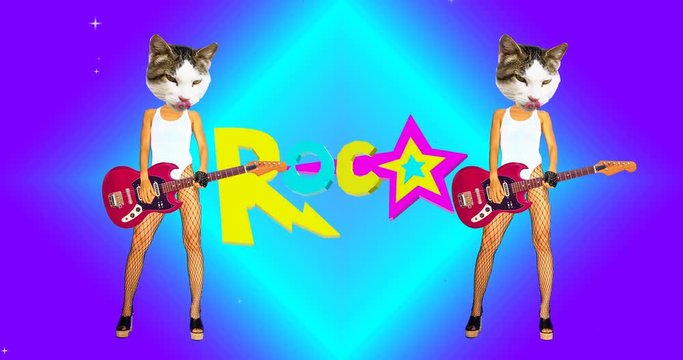 Contemporary motion gif art. Rock dancing Sexy kitty with a guitar