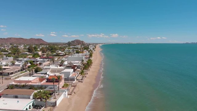 Aerial drone footage of kino bay in Hermosillo Sonora Mexico during sunny day - top view