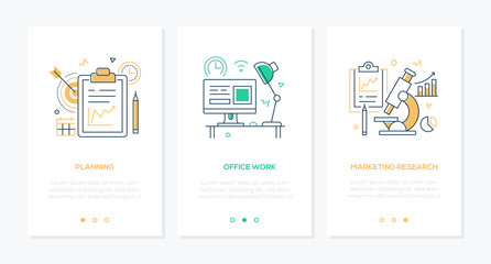 Business and technology - set of line design style vertical web banners