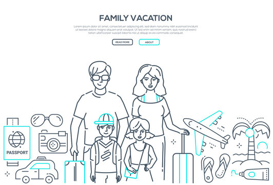 Family vacation - line design style vector web banner