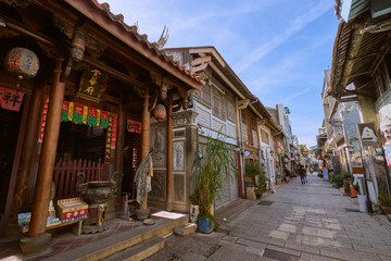 Tainan, Taiwan - December 4, 2018: People walked along the Shennong street, A landmark avenue...