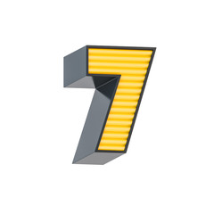 Retro style black and yellow number 7 symbol. Character isolated over white background.