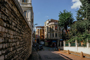 ISTANBUL, TURKEY - SEPTEMBER 2018: Ancient buildings on city streets.