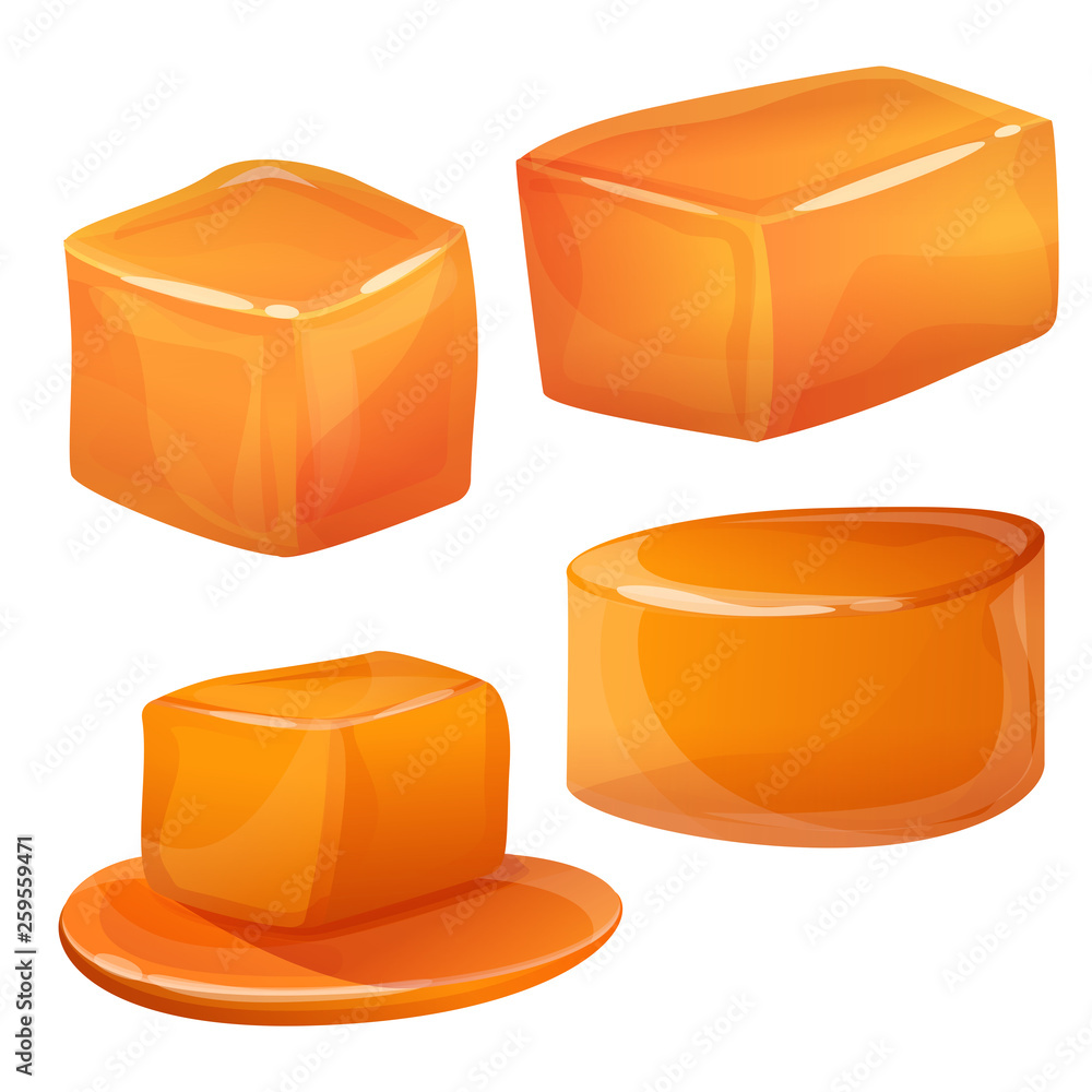 Poster toffee icons set. cartoon set of toffee vector icons for web design