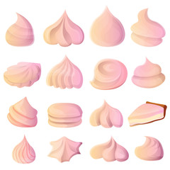 Meringue icons set. Cartoon set of meringue vector icons for web design