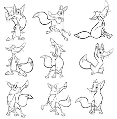 Fotobehang Vector Illustration of a Cute Cartoon Character Red Fox for you Design and Computer Game. Coloring Book Outline Set  © liusa